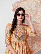 Nayra Cut Embroidered Kurta With Pant And Dupatta Set, Multicolor - Hiral Fashion - Distacart