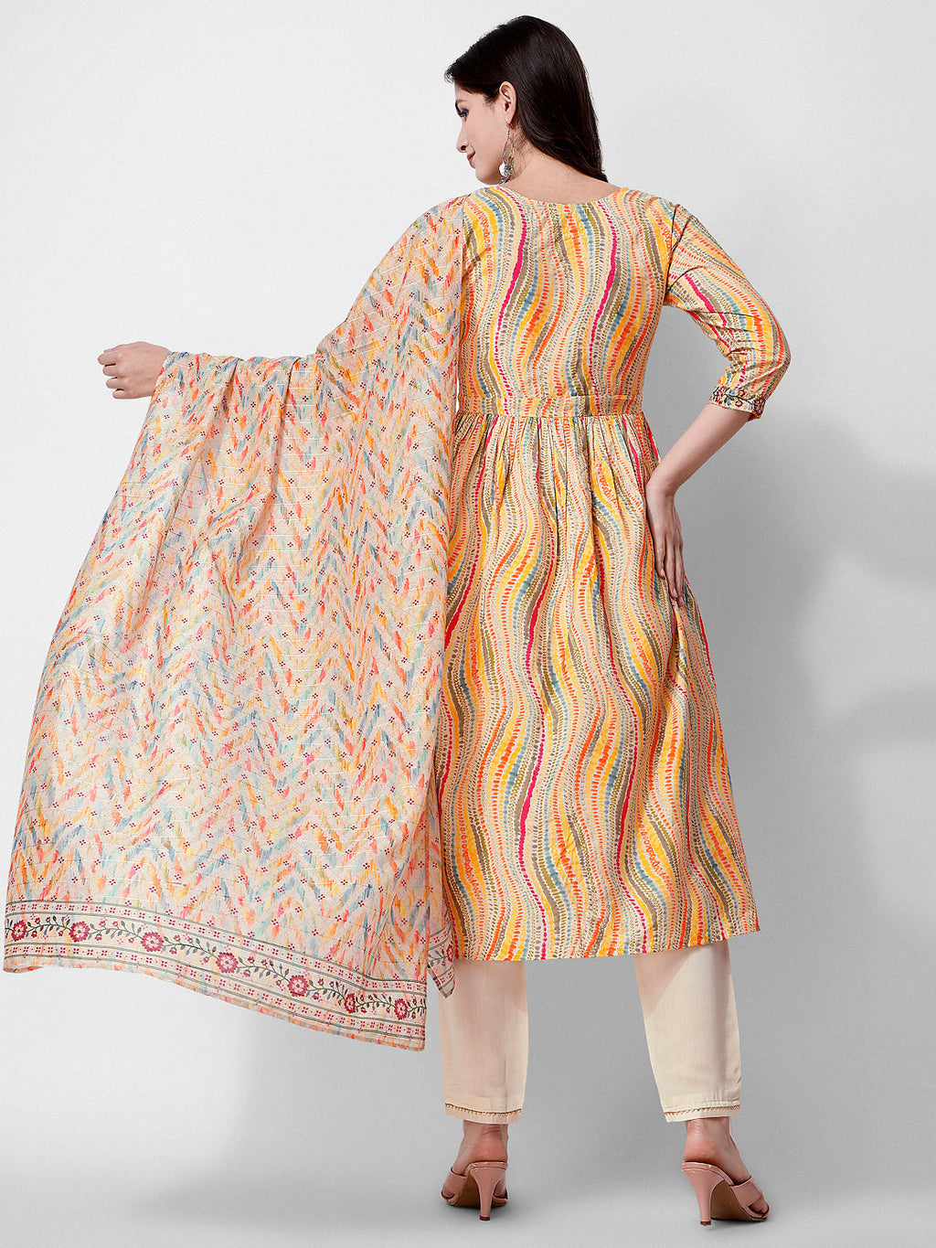 Nayra Cut Embroidered Kurta With Pant And Dupatta Set, Multicolor - Hiral Fashion - Distacart