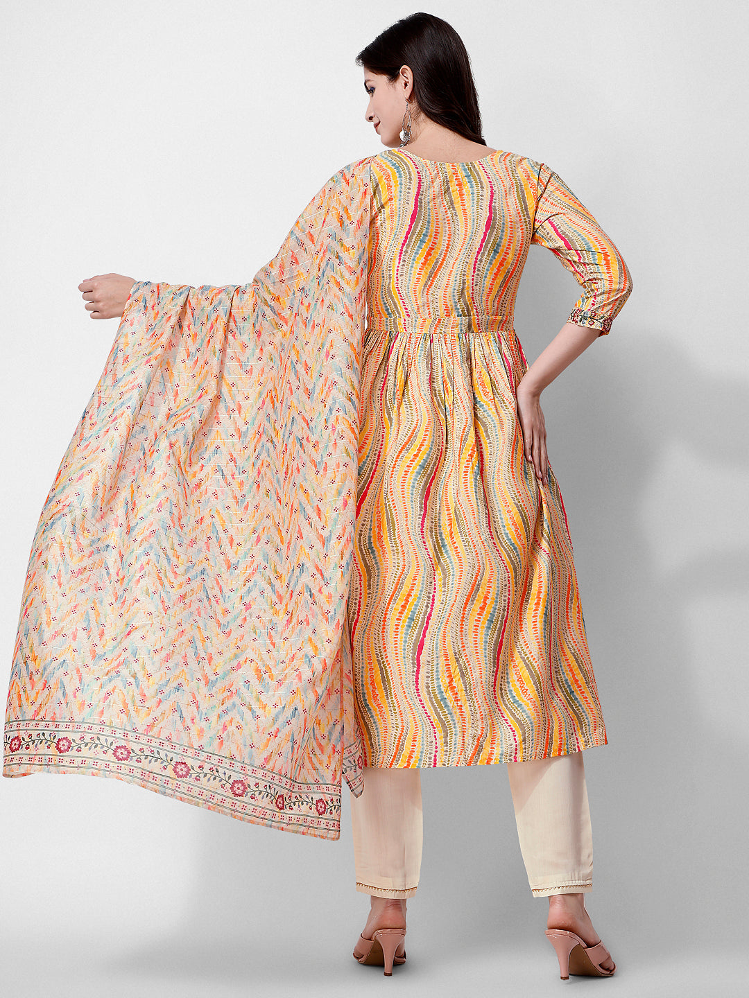 Nayra Cut Embroidered Kurta With Pant And Dupatta Set, Multicolor - Hiral Fashion - Distacart