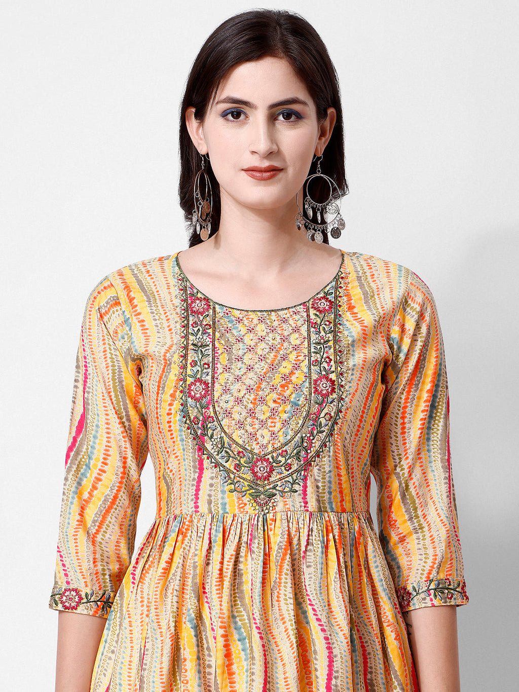 Nayra Cut Embroidered Kurta With Pant And Dupatta Set, Multicolor - Hiral Fashion - Distacart