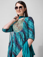 Embroidered & Printed Kurta With Pant And Dupatta Set, Multicolor - Hiral Fashion - Distacart