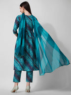 Embroidered & Printed Kurta With Pant And Dupatta Set, Multicolor - Hiral Fashion - Distacart