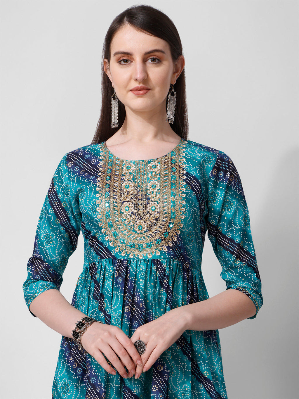 Embroidered & Printed Kurta With Pant And Dupatta Set, Multicolor - Hiral Fashion - Distacart