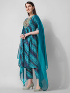 Embroidered & Printed Kurta With Pant And Dupatta Set, Multicolor - Hiral Fashion - Distacart