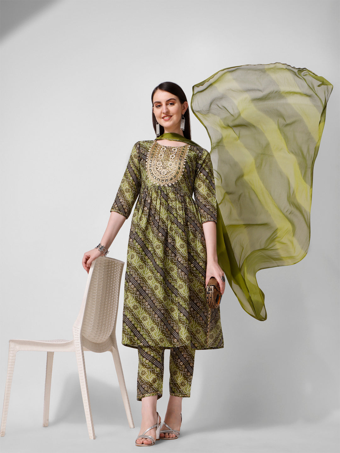 Green Printed Straight Cut Kurta With Cotton Pant Set, Multicolor - Hiral Fashion - Distacart