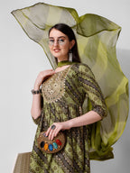 Green Printed Straight Cut Kurta With Cotton Pant Set, Multicolor - Hiral Fashion - Distacart