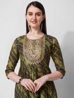 Green Printed Straight Cut Kurta With Cotton Pant Set, Multicolor - Hiral Fashion - Distacart