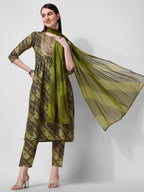 Green Printed Straight Cut Kurta With Cotton Pant Set, Multicolor - Hiral Fashion - Distacart