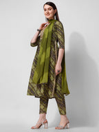 Green Printed Straight Cut Kurta With Cotton Pant Set, Multicolor - Hiral Fashion - Distacart