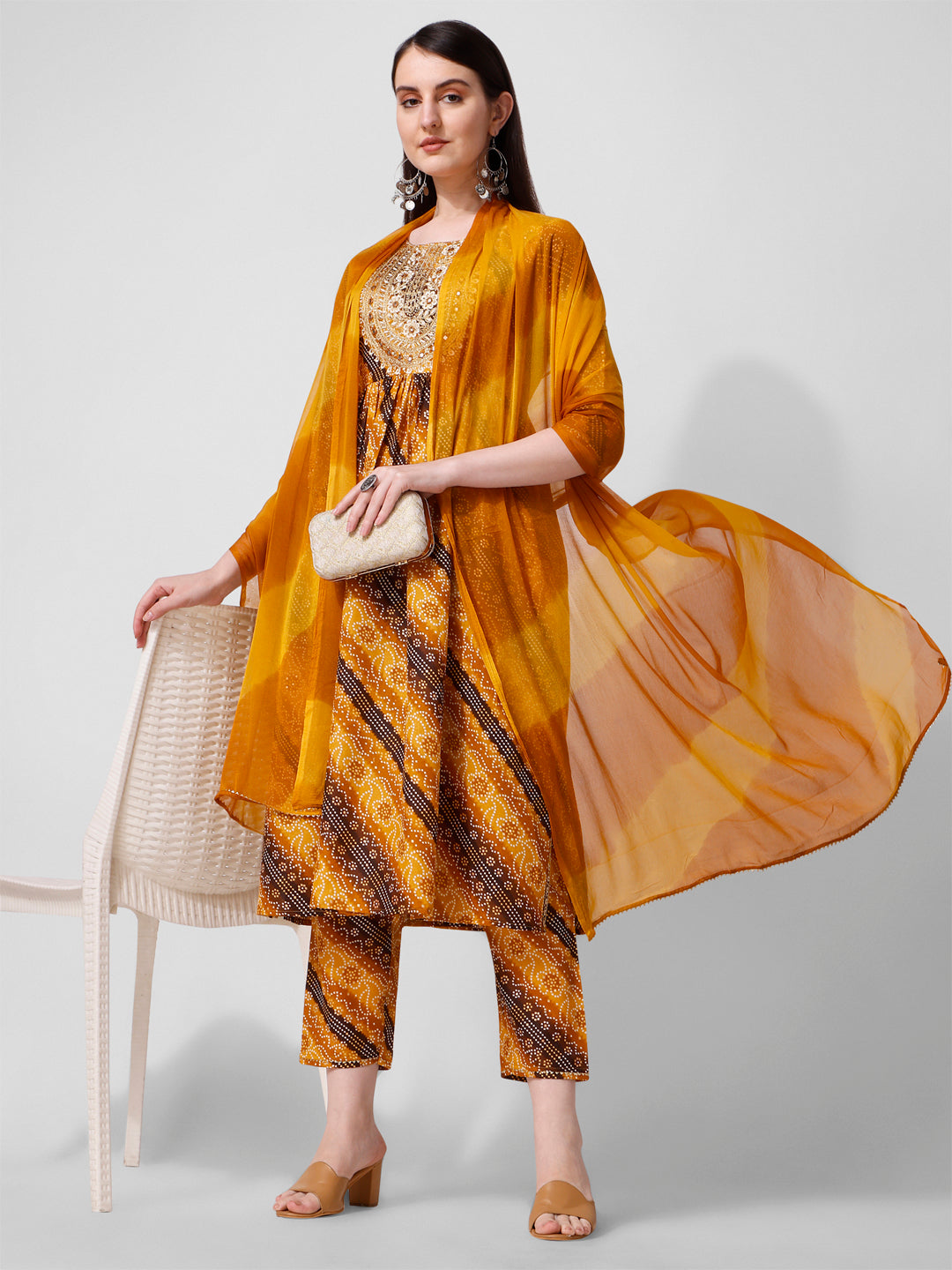 Embroidered & Printed Kurta With Pant And Dupatta Set, Multicolor - Hiral Fashion - Distacart