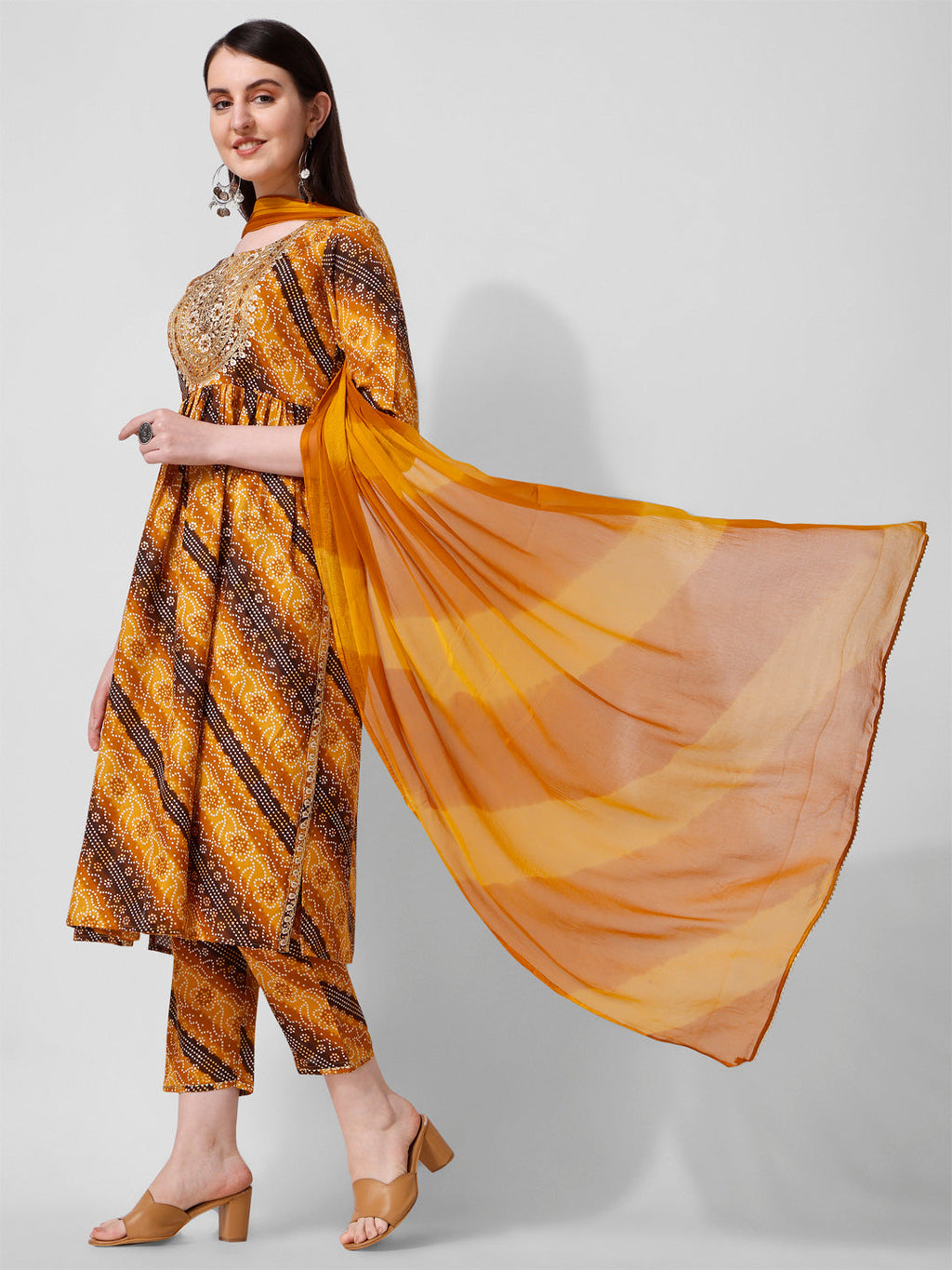 Embroidered & Printed Kurta With Pant And Dupatta Set, Multicolor - Hiral Fashion - Distacart