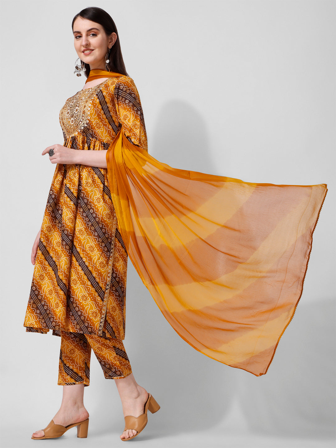 Embroidered & Printed Kurta With Pant And Dupatta Set, Multicolor - Hiral Fashion - Distacart