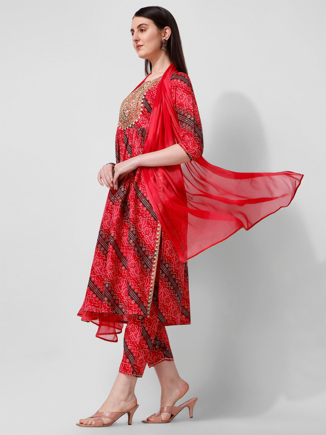 Embroidered & Printed Kurta With Pant And Dupatta Set, Multicolor - Hiral Fashion - Distacart