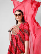 Embroidered & Printed Kurta With Pant And Dupatta Set, Multicolor - Hiral Fashion - Distacart