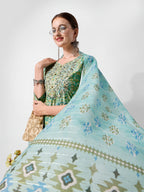 Printed And Embroidered Kurta With Pant And Dupatta Set, Multicolor - Hiral Fashion - Distacart