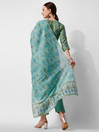 Printed And Embroidered Kurta With Pant And Dupatta Set, Multicolor - Hiral Fashion - Distacart
