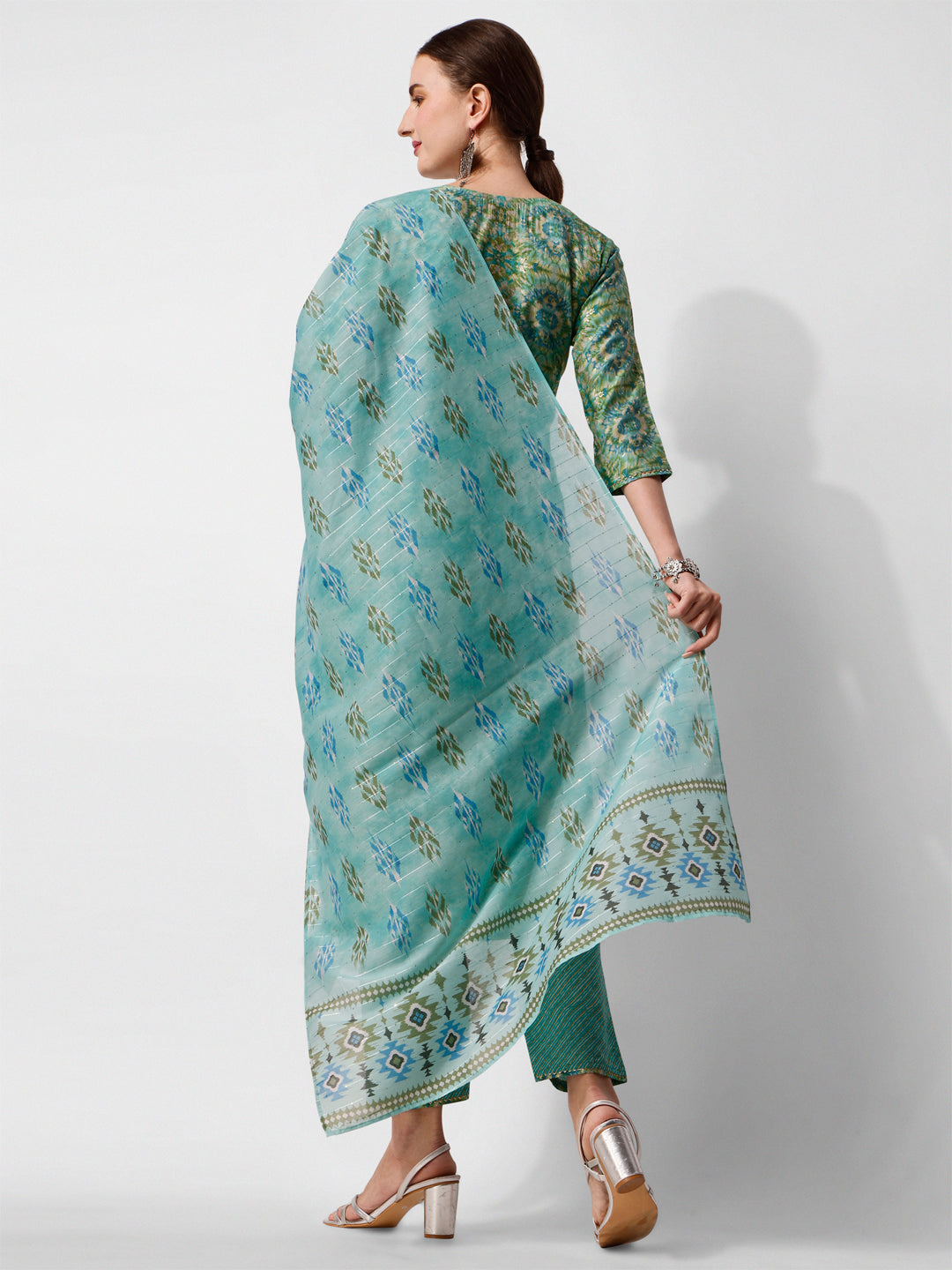 Printed And Embroidered Kurta With Pant And Dupatta Set, Multicolor - Hiral Fashion - Distacart