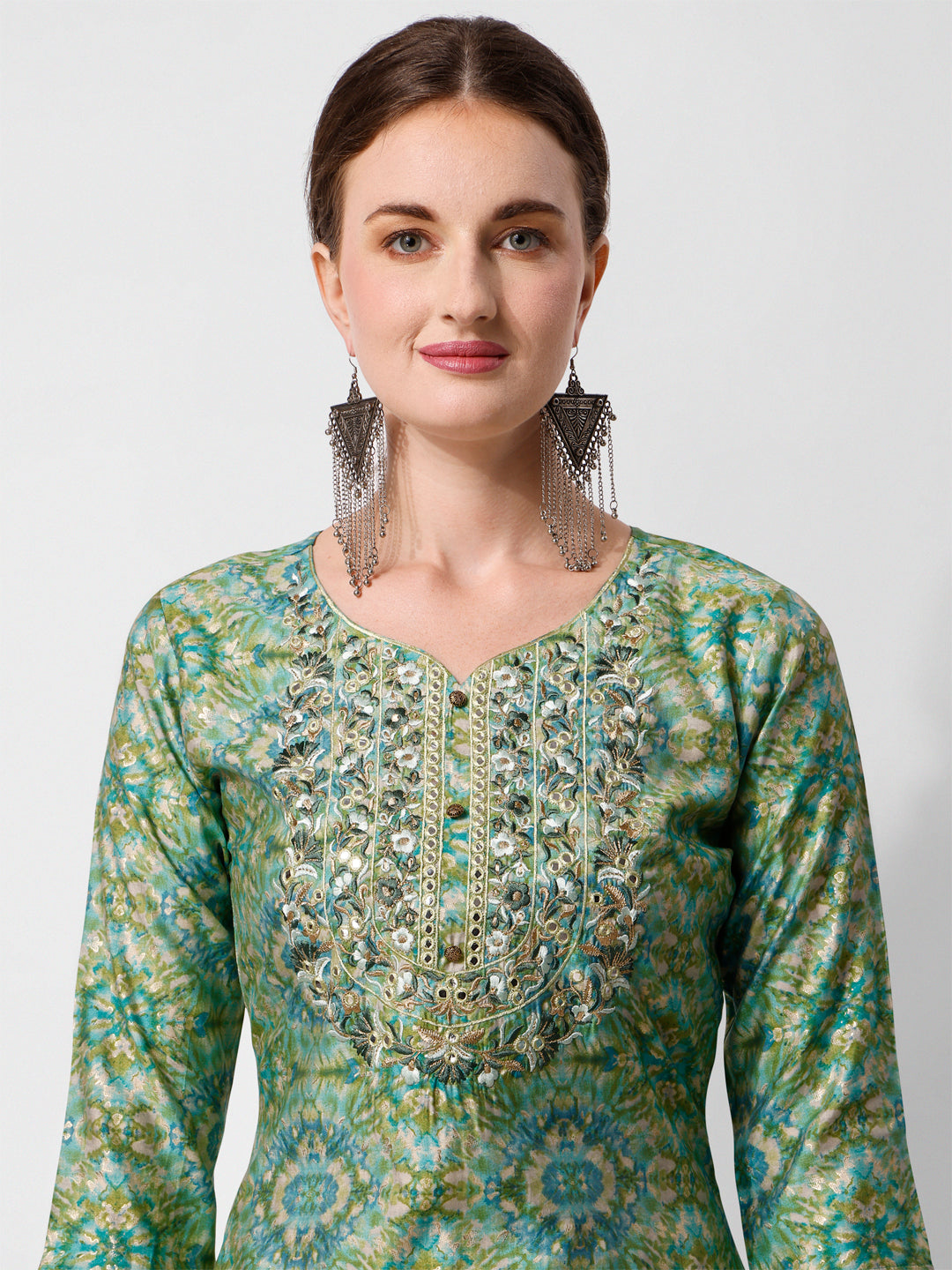 Printed And Embroidered Kurta With Pant And Dupatta Set, Multicolor - Hiral Fashion - Distacart