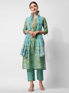 Printed And Embroidered Kurta With Pant And Dupatta Set, Multicolor - Hiral Fashion - Distacart