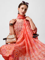 Printed And Embroidered Kurta With Pant And Dupatta Set, Multicolor - Hiral Fashion - Distacart