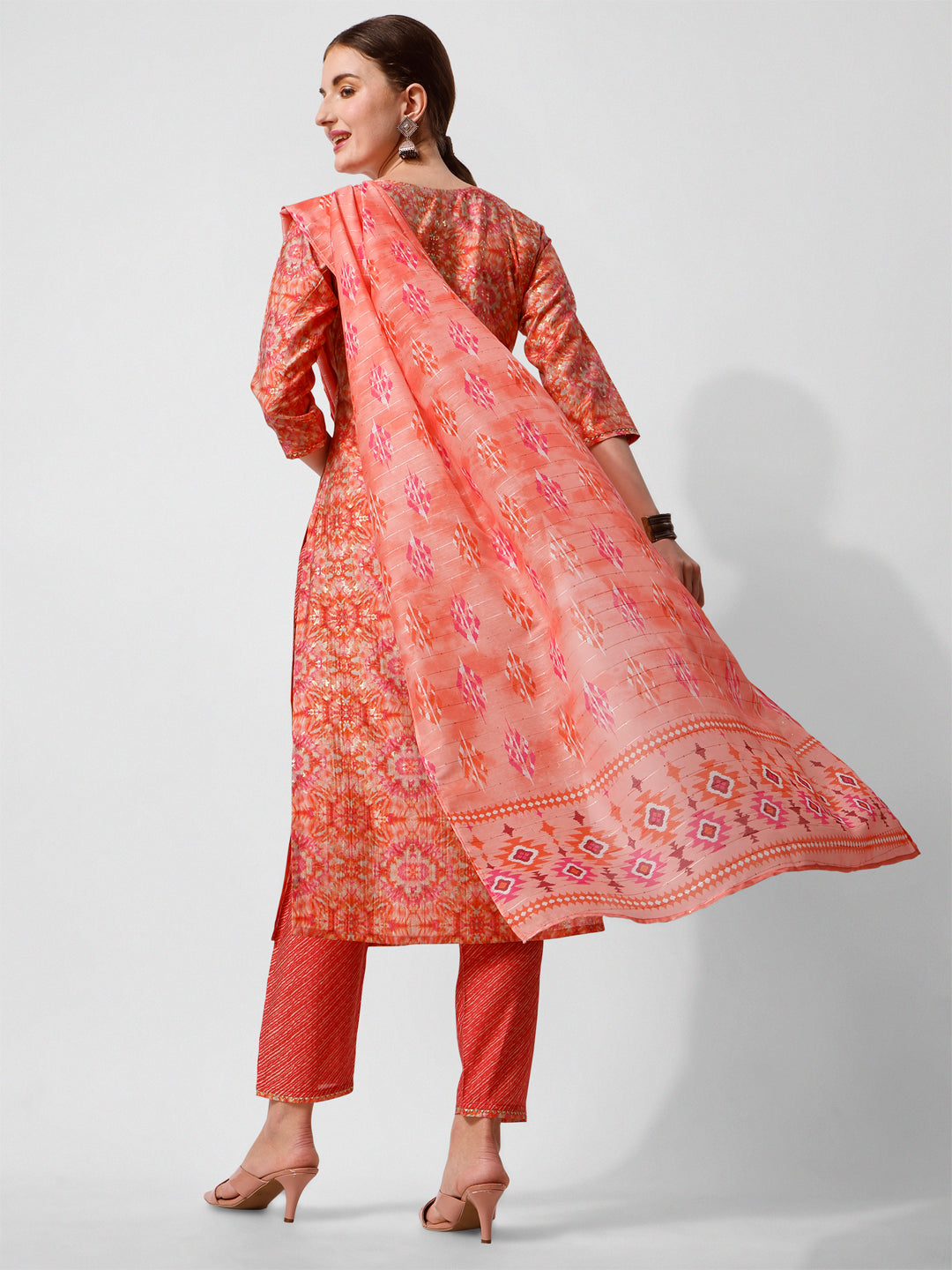 Printed And Embroidered Kurta With Pant And Dupatta Set, Multicolor - Hiral Fashion - Distacart