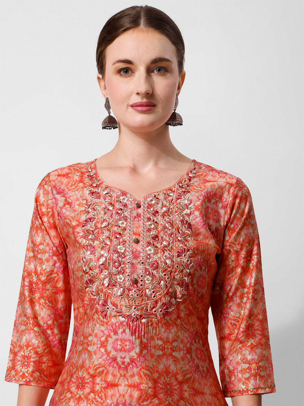 Printed And Embroidered Kurta With Pant And Dupatta Set, Multicolor - Hiral Fashion - Distacart