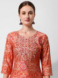 Printed And Embroidered Kurta With Pant And Dupatta Set, Multicolor - Hiral Fashion - Distacart