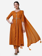 Printed & Embroidered Kurta With Pant & Dupatta Set, Multicolor - Hiral Fashion - Distacart