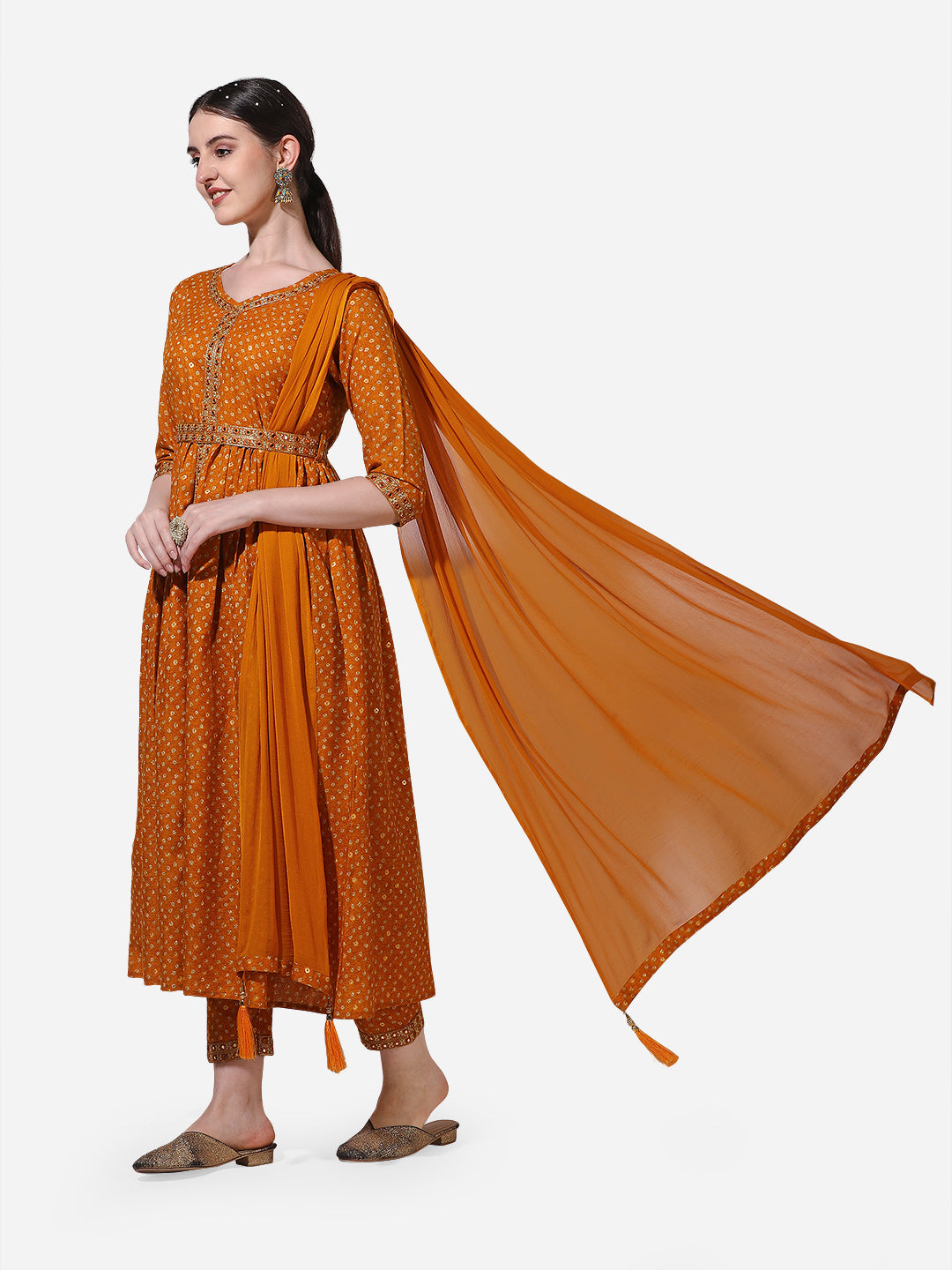 Printed & Embroidered Kurta With Pant & Dupatta Set, Multicolor - Hiral Fashion - Distacart