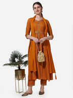 Printed & Embroidered Kurta With Pant & Dupatta Set, Multicolor - Hiral Fashion - Distacart