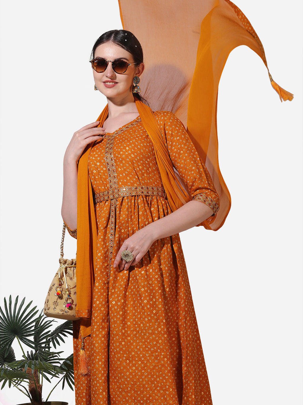 Printed & Embroidered Kurta With Pant & Dupatta Set, Multicolor - Hiral Fashion - Distacart