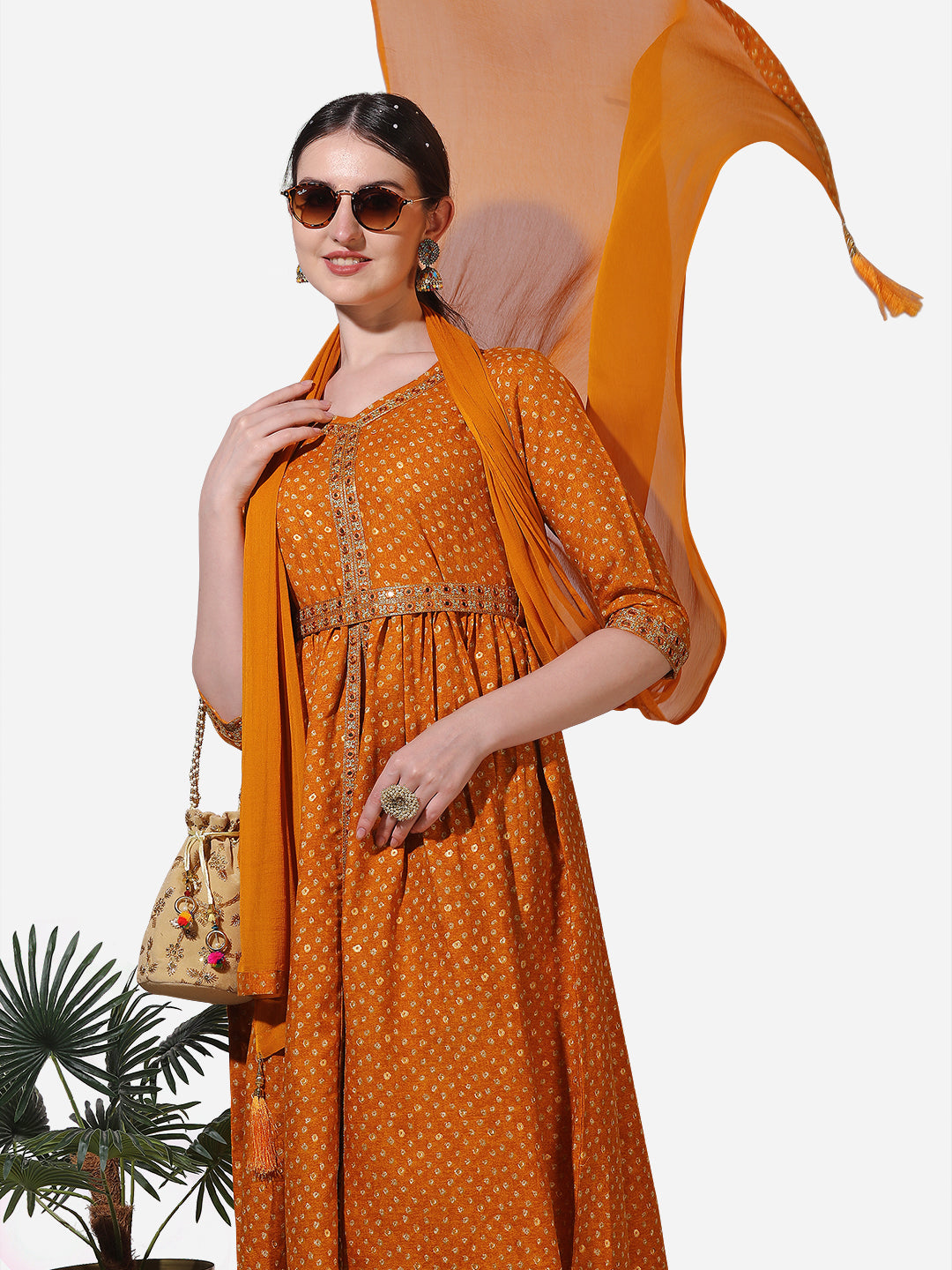 Printed & Embroidered Kurta With Pant & Dupatta Set, Multicolor - Hiral Fashion - Distacart