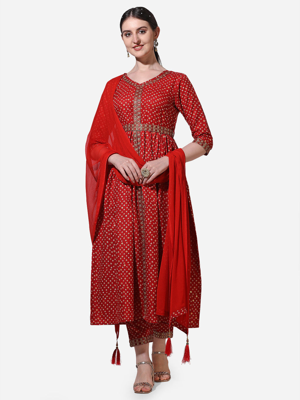Printed & Embroidered Kurta With Pant & Dupatta Set, Multicolor - Hiral Fashion - Distacart