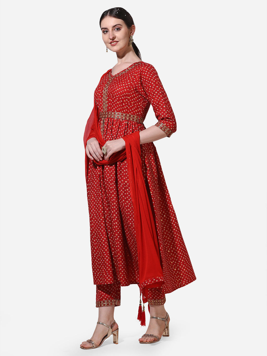 Printed & Embroidered Kurta With Pant & Dupatta Set, Multicolor - Hiral Fashion - Distacart