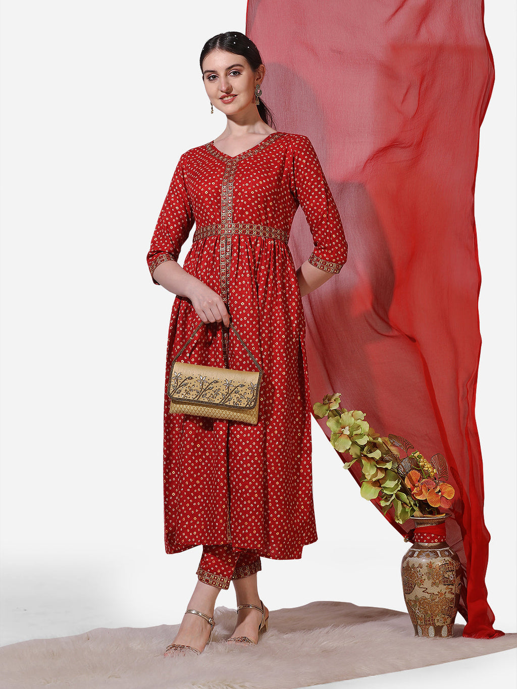Printed & Embroidered Kurta With Pant & Dupatta Set, Multicolor - Hiral Fashion - Distacart