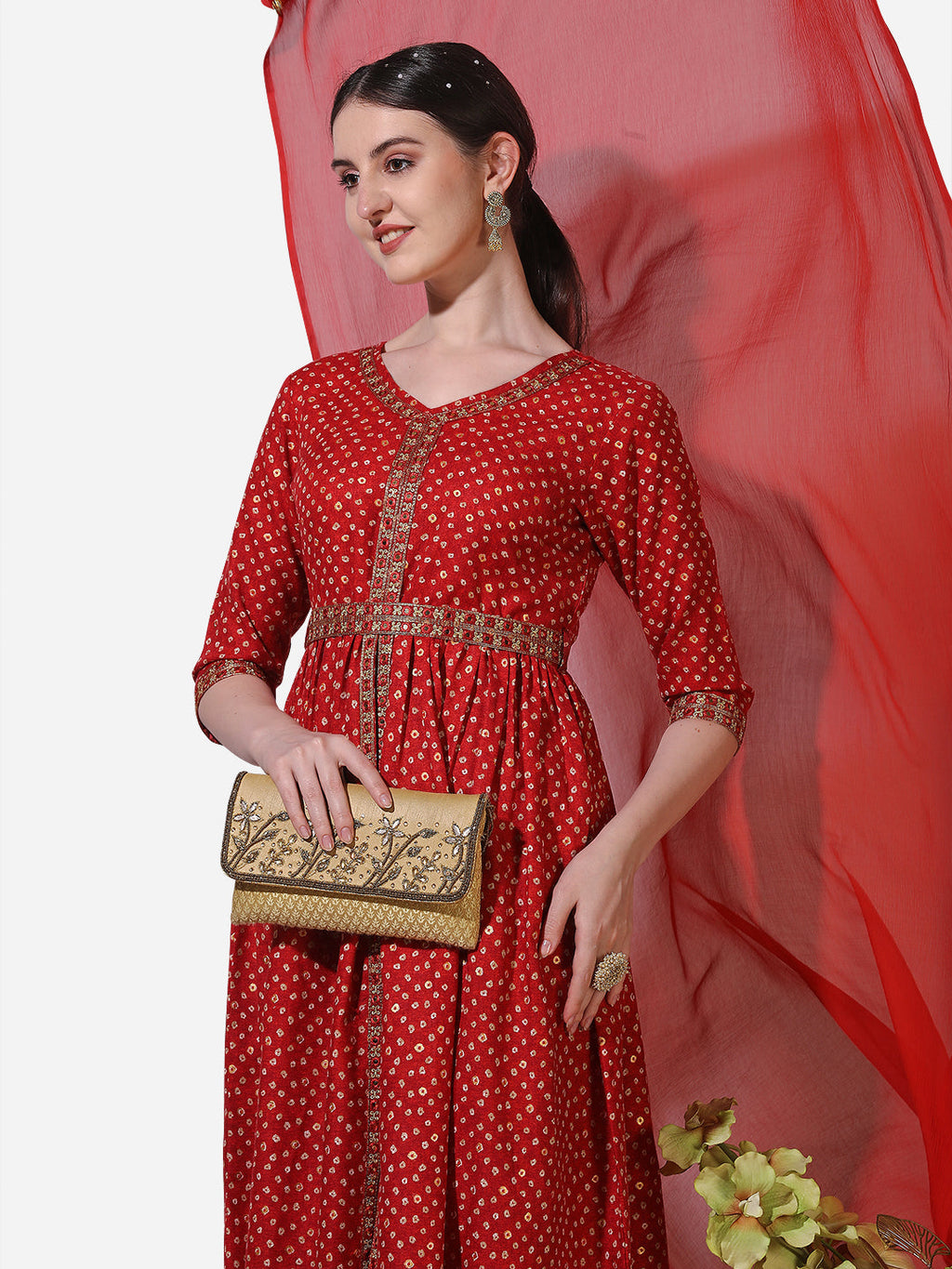 Printed & Embroidered Kurta With Pant & Dupatta Set, Multicolor - Hiral Fashion - Distacart