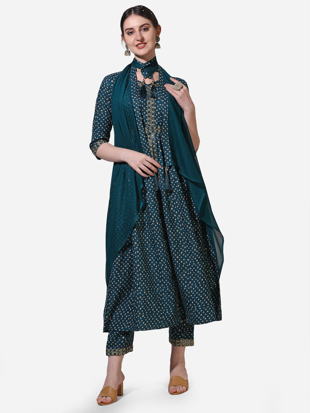 Embroidered Kurta With Pant And Dupatta Set, Multicolor - Hiral Fashion - Distacart