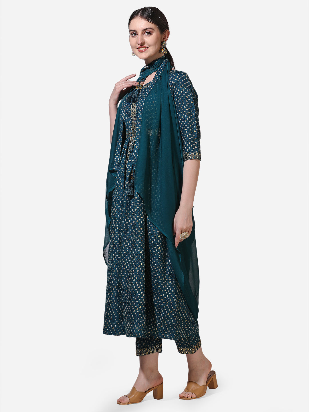 Embroidered Kurta With Pant And Dupatta Set, Multicolor - Hiral Fashion - Distacart