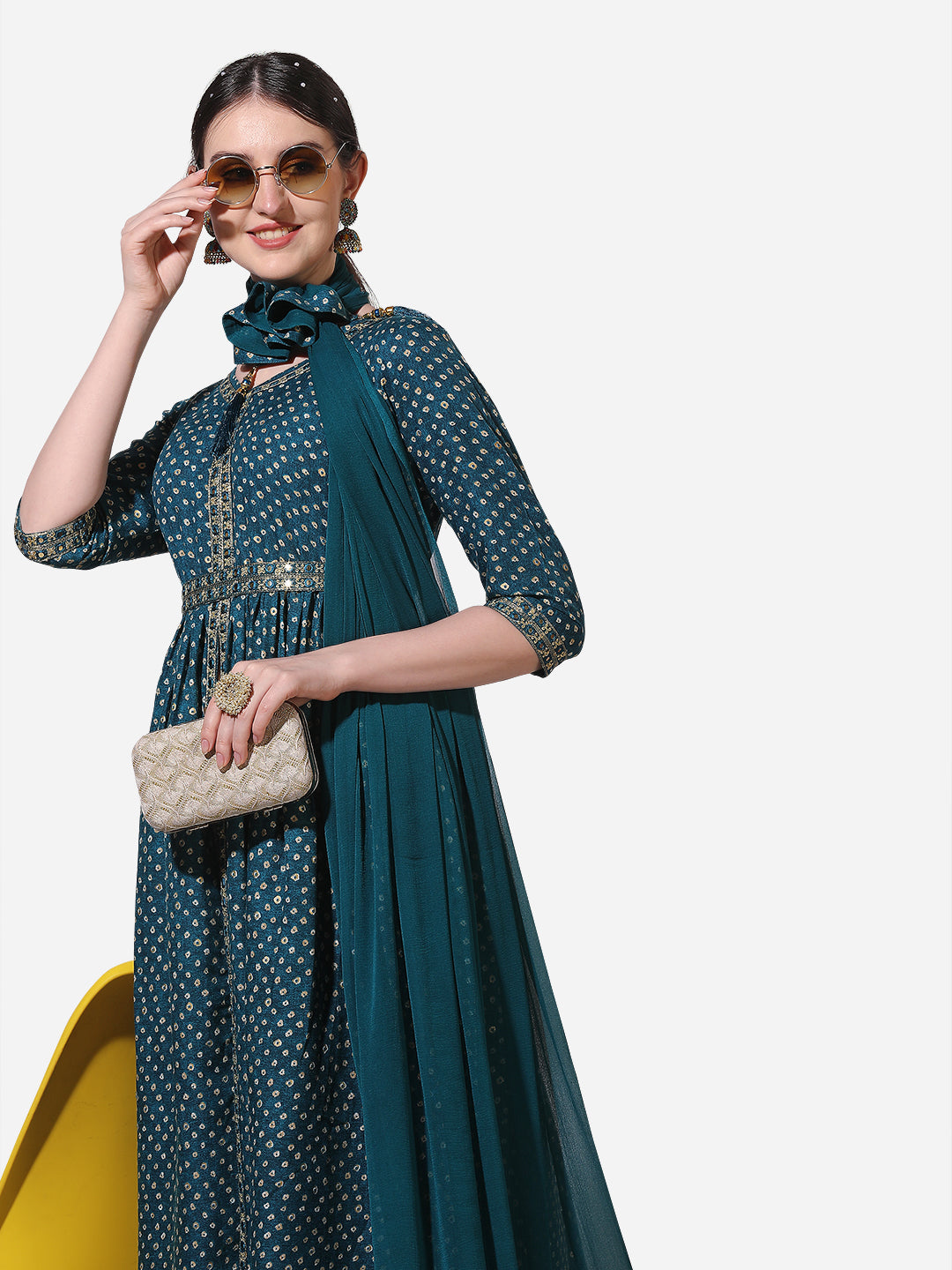 Embroidered Kurta With Pant And Dupatta Set, Multicolor - Hiral Fashion - Distacart
