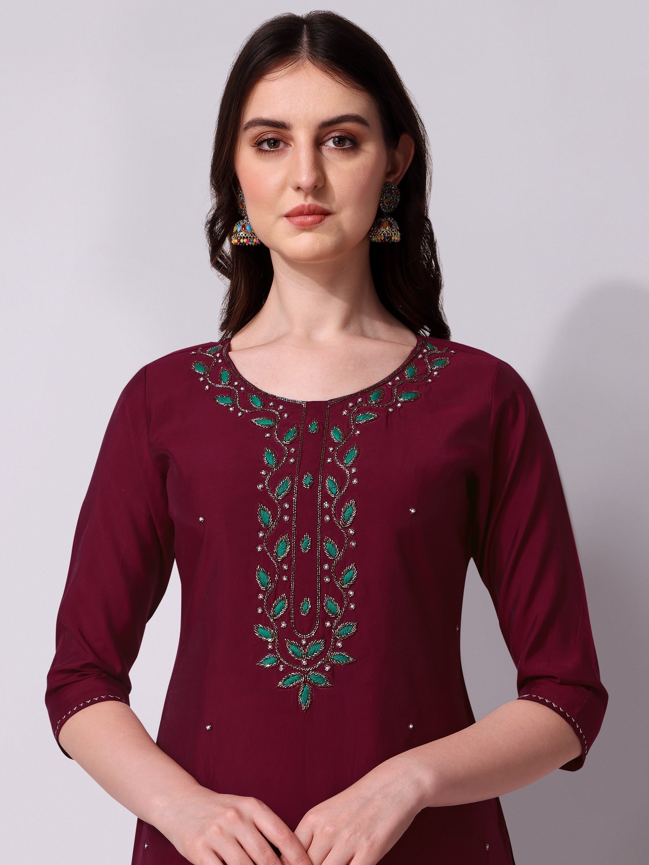 Embroidered Kurta With Pant And Dupatta Set, Multicolor - Hiral Fashion - Distacart
