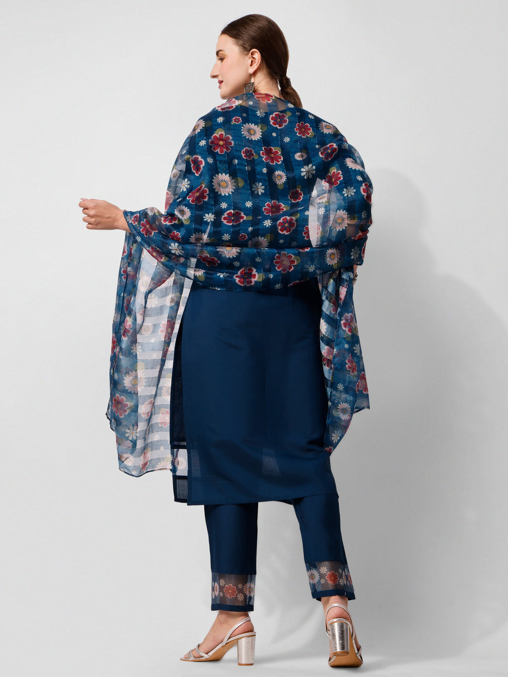 Embroidered Blue Kurta With Pant And Printed Dupatta Set, Multicolor - Hiral Fashion - Distacart