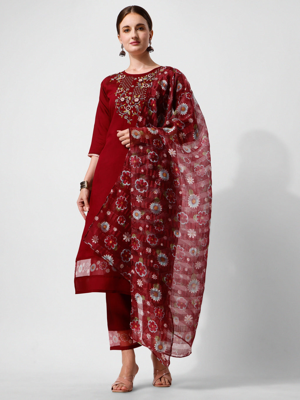 Embroidered Kurta With Pant And Printed Dupattaset, Multicolor - Hiral Fashion - Distacart