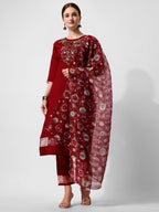 Embroidered Kurta With Pant And Printed Dupattaset, Multicolor - Hiral Fashion - Distacart