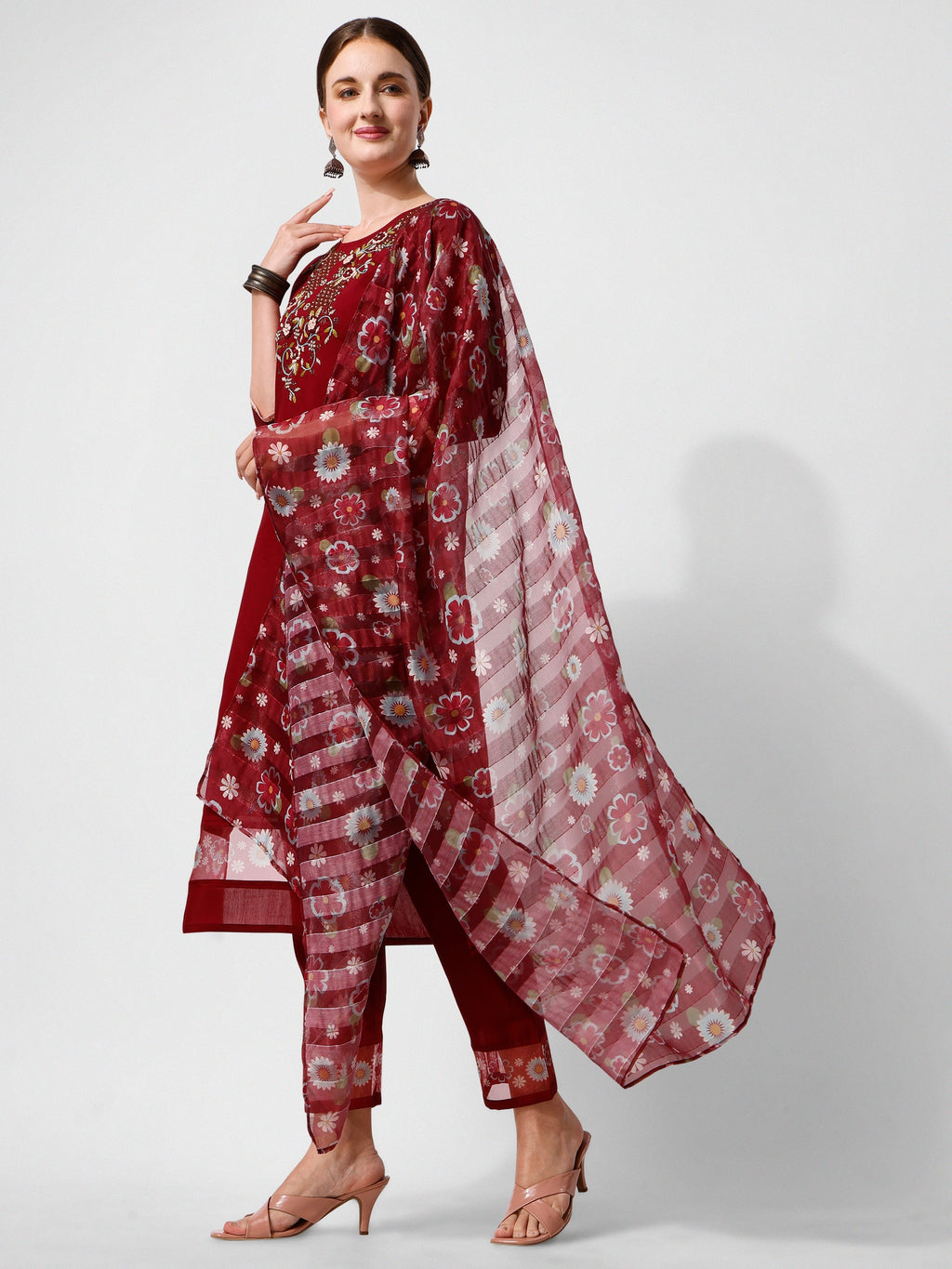 Embroidered Kurta With Pant And Printed Dupattaset, Multicolor - Hiral Fashion - Distacart