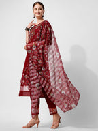 Embroidered Kurta With Pant And Printed Dupattaset, Multicolor - Hiral Fashion - Distacart