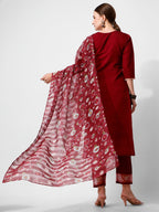 Embroidered Kurta With Pant And Printed Dupattaset, Multicolor - Hiral Fashion - Distacart