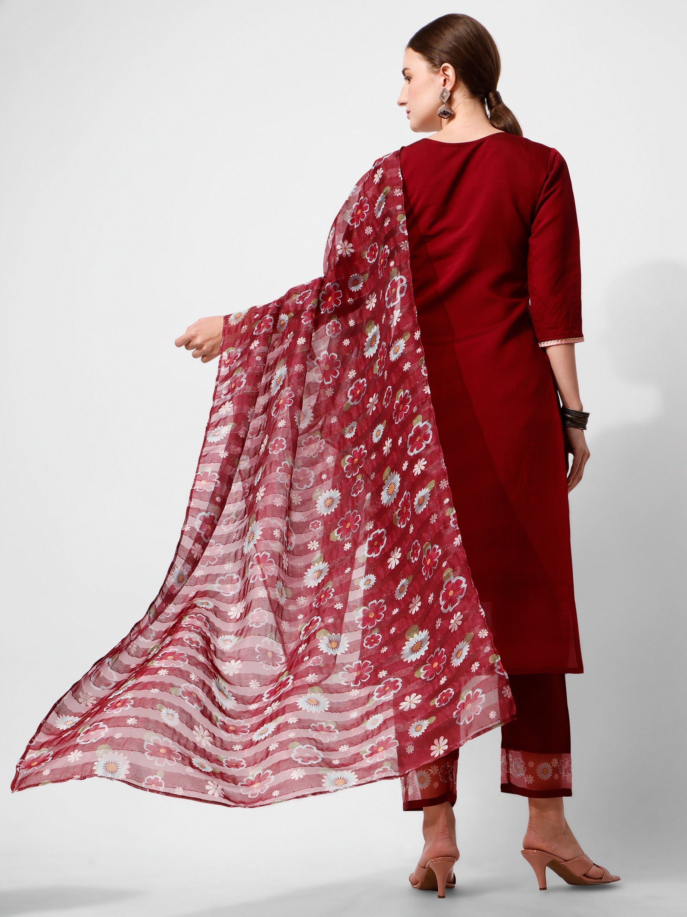 Embroidered Kurta With Pant And Printed Dupattaset, Multicolor - Hiral Fashion - Distacart