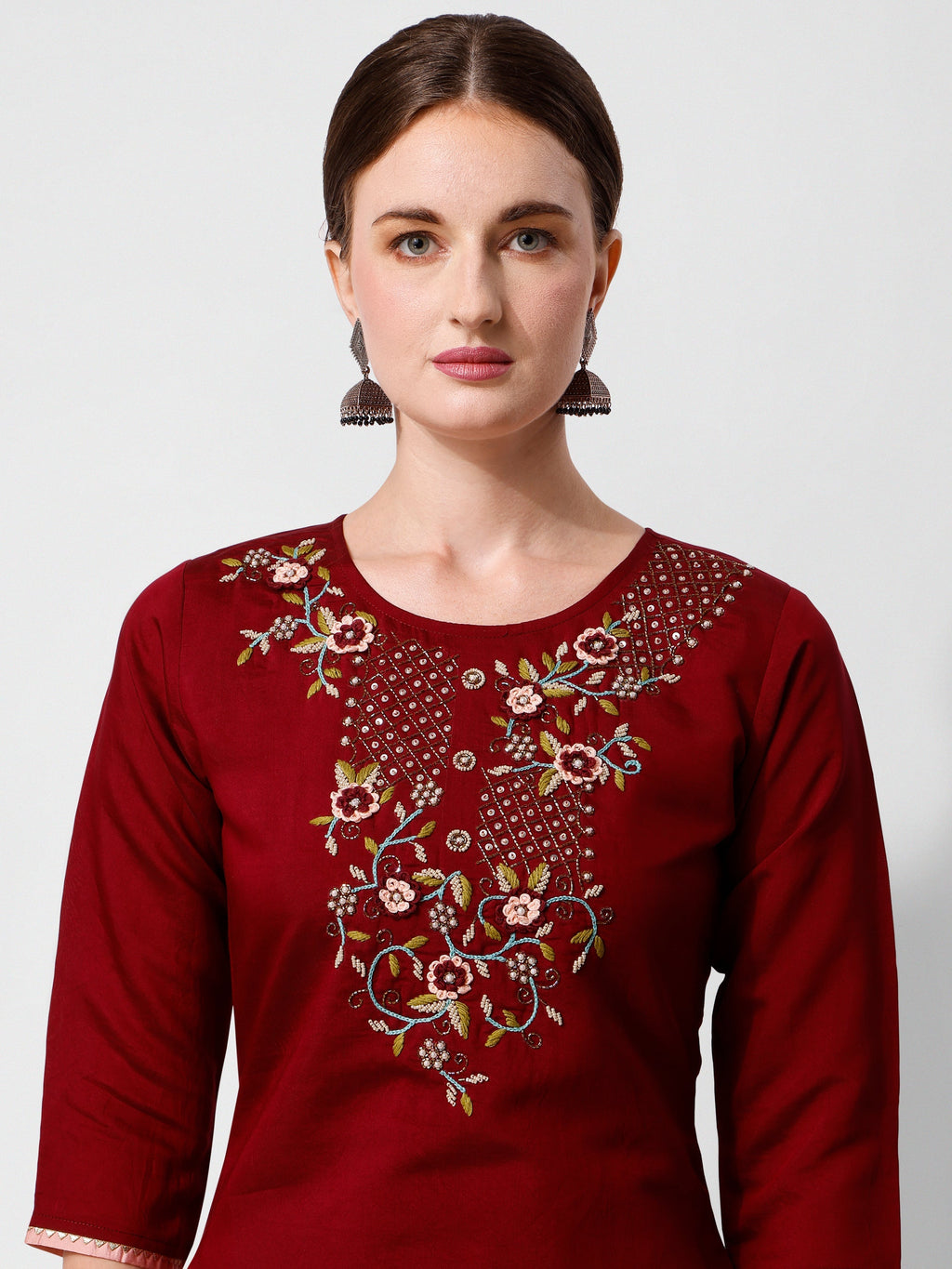 Embroidered Kurta With Pant And Printed Dupattaset, Multicolor - Hiral Fashion - Distacart