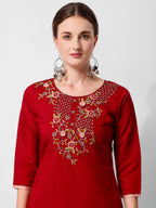 Embroidered Kurta With Pant And Printed Dupatta Set, Multicolor - Hiral Fashion - Distacart