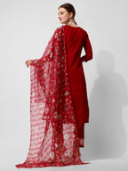 Embroidered Kurta With Pant And Printed Dupatta Set, Multicolor - Hiral Fashion - Distacart